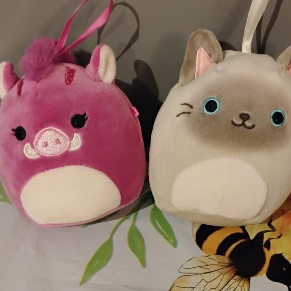 Squishmallows Clip On Plush Set Felicia Pandicorn‎ Felton Siamese Cat 3.5 Inch